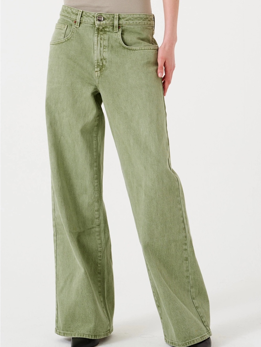 Seventy + Mochi S Anthropologie Wide Leg Jeans Sage Green Colorful Denim Modern